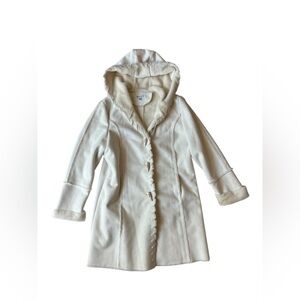 Y2K COLDWATER CREEK HOODED PENNY LANE LONG CREAM FAUX SUEDE JACKET LARGE WOMENS